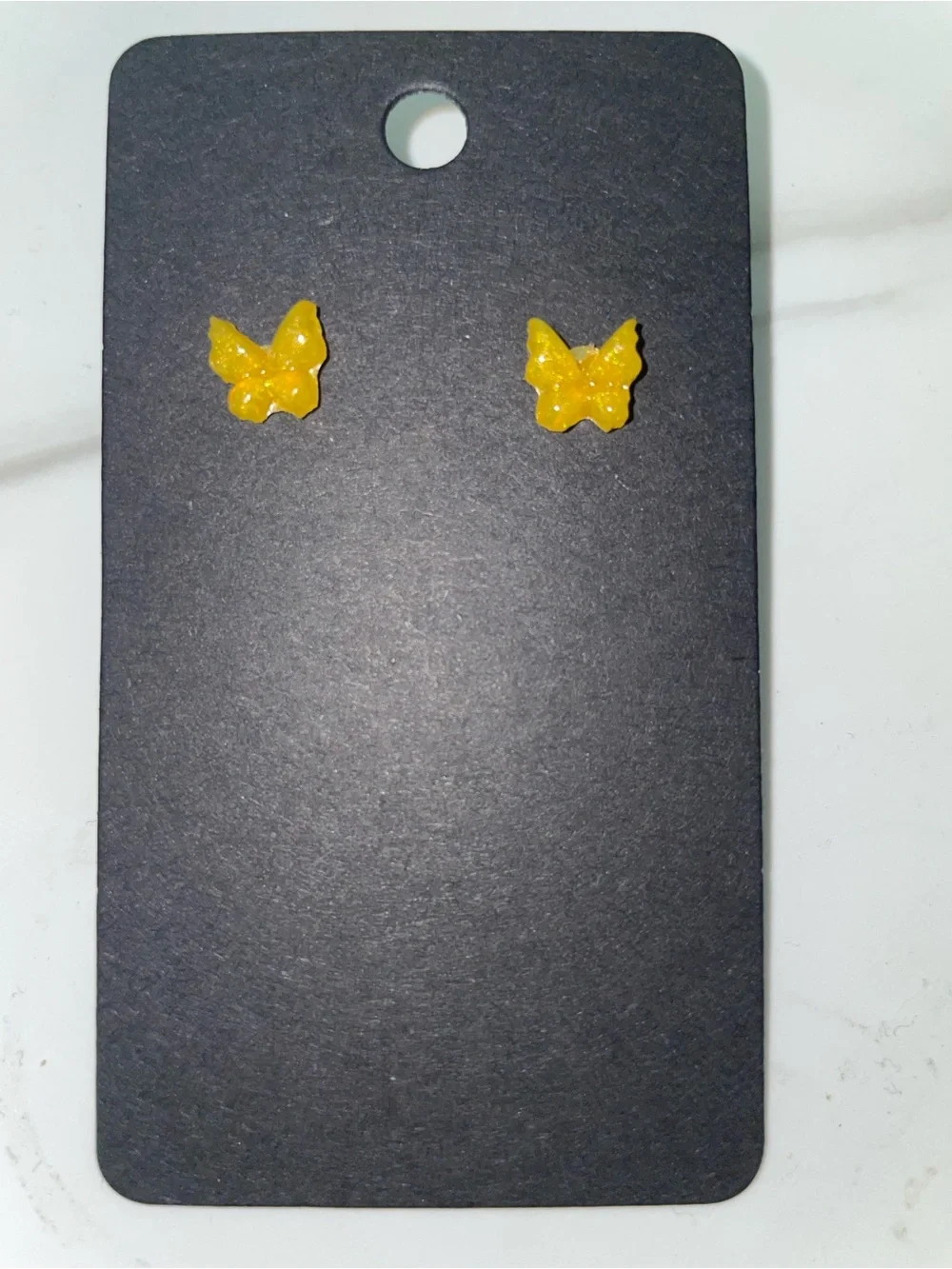 Yellow Butterfly Resin Stud Earrings for Kids - Cute Sparkle Accent